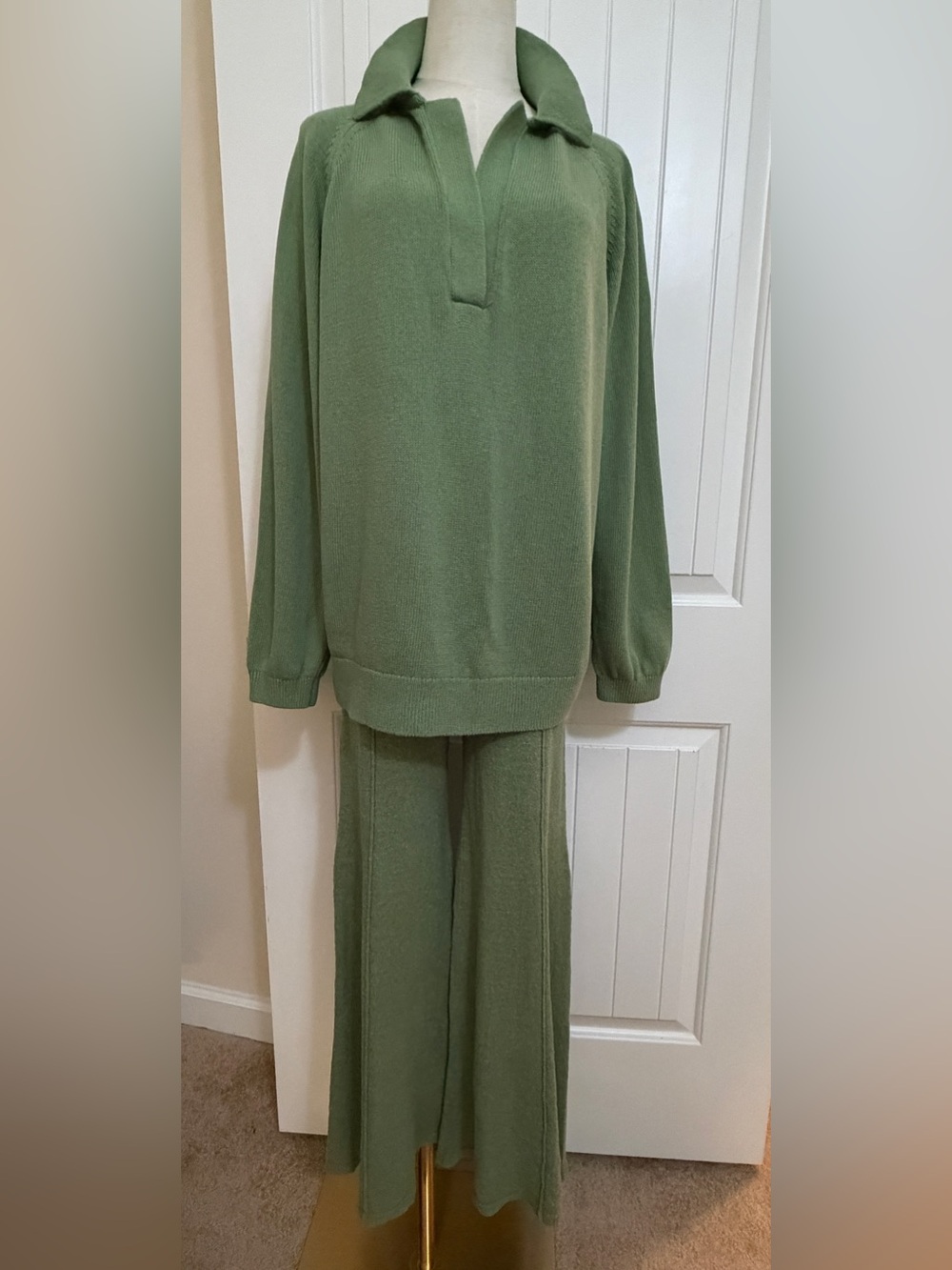 Free People Beach Light Sage Knit Sweater & Pants Set Sz Small